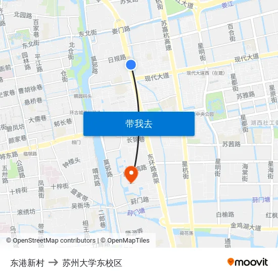东港新村 to 苏州大学东校区 map
