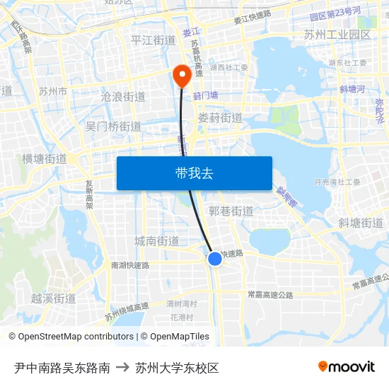 尹中南路吴东路南 to 苏州大学东校区 map