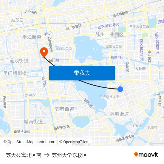 苏大公寓北区南 to 苏州大学东校区 map