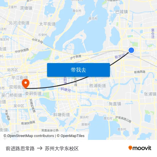 前进路思常路 to 苏州大学东校区 map