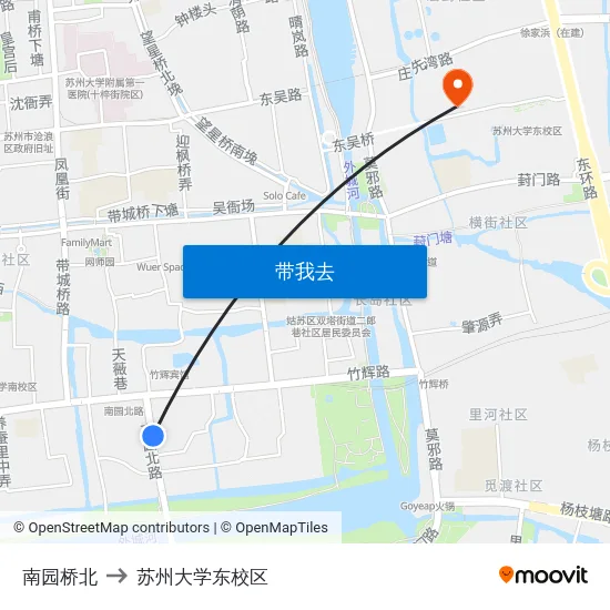 南园桥北 to 苏州大学东校区 map