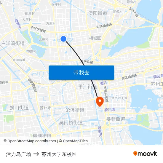 活力岛广场 to 苏州大学东校区 map