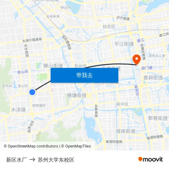新区水厂 to 苏州大学东校区 map