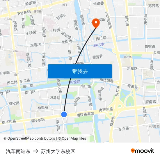 汽车南站东 to 苏州大学东校区 map