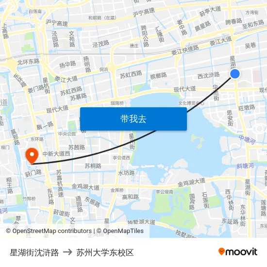星湖街沈浒路 to 苏州大学东校区 map