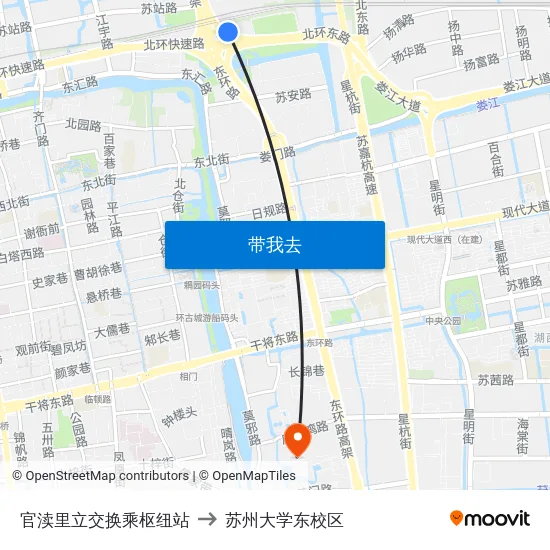 官渎里立交换乘枢纽站 to 苏州大学东校区 map