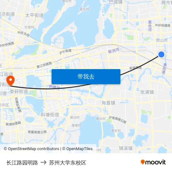 长江路园明路 to 苏州大学东校区 map