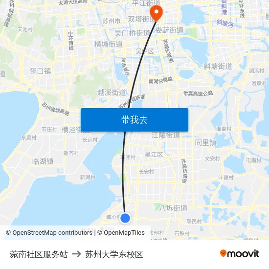 菀南社区服务站 to 苏州大学东校区 map
