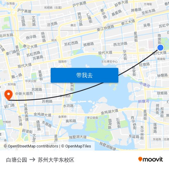 白塘公园 to 苏州大学东校区 map