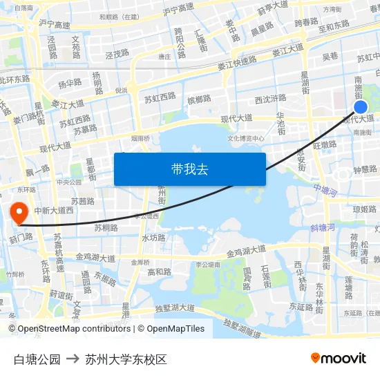 白塘公园 to 苏州大学东校区 map
