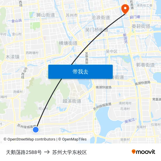 天鹅荡路2588号 to 苏州大学东校区 map