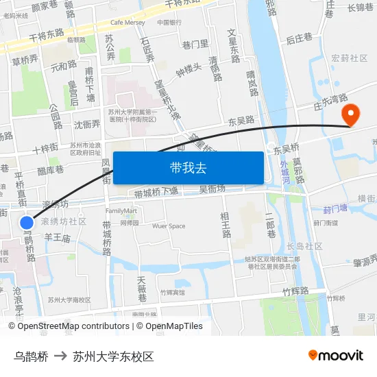 乌鹊桥 to 苏州大学东校区 map