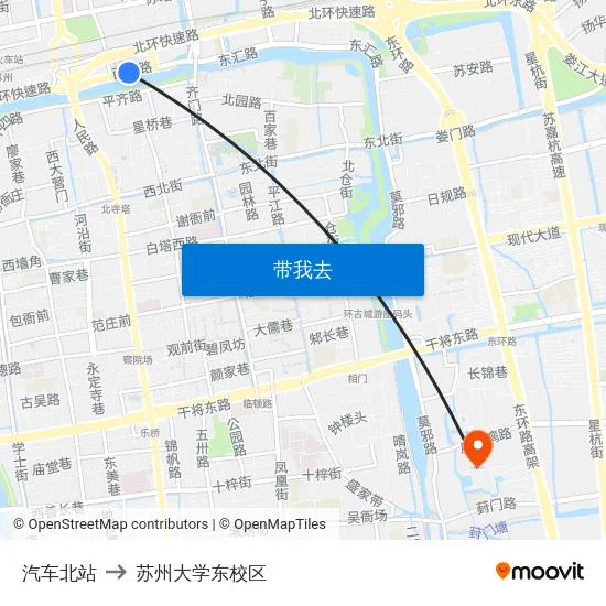 汽车北站 to 苏州大学东校区 map