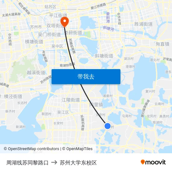 周湖线苏同黎路口 to 苏州大学东校区 map