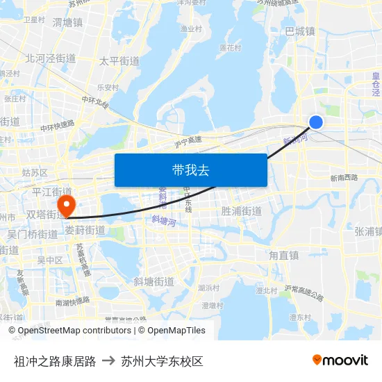 祖冲之路康居路 to 苏州大学东校区 map
