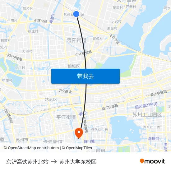 京沪高铁苏州北站 to 苏州大学东校区 map