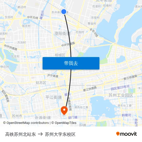 高铁苏州北站东 to 苏州大学东校区 map