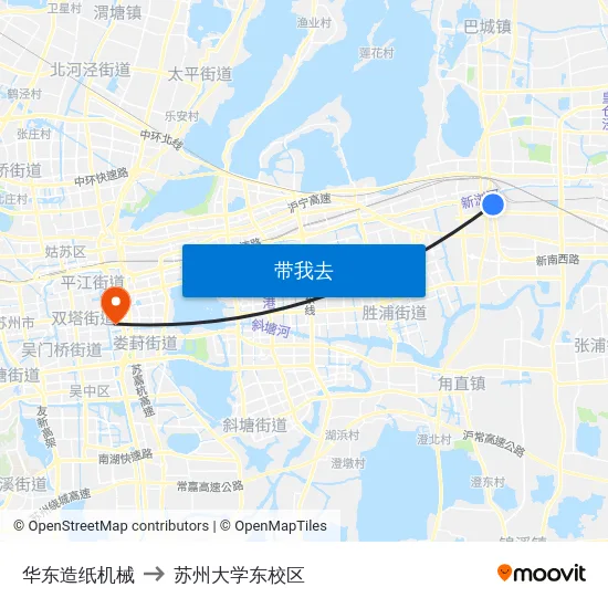 华东造纸机械 to 苏州大学东校区 map