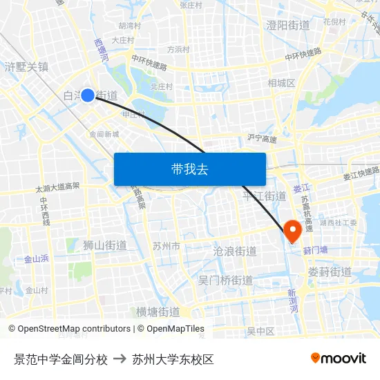 景范中学金阊分校 to 苏州大学东校区 map