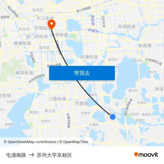 屯浦南路 to 苏州大学东校区 map