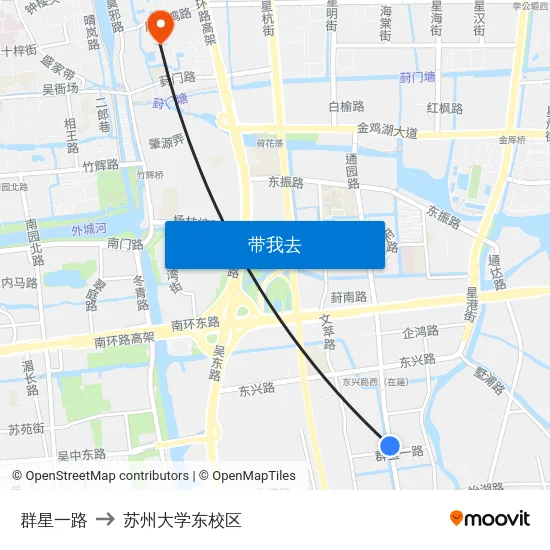 群星一路 to 苏州大学东校区 map