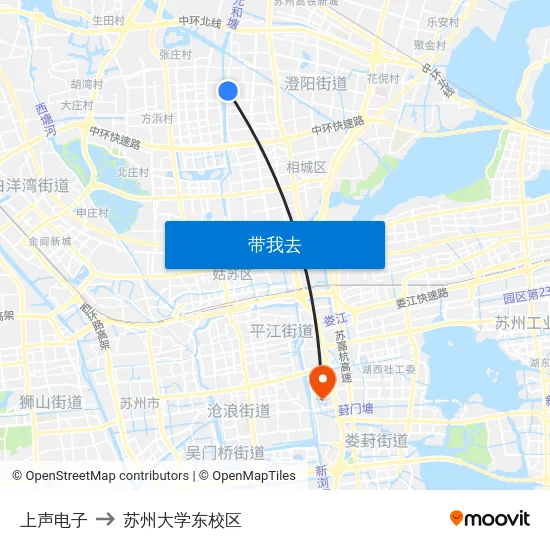 上声电子 to 苏州大学东校区 map