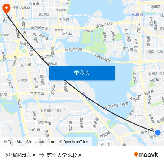 淞泽家园六区 to 苏州大学东校区 map