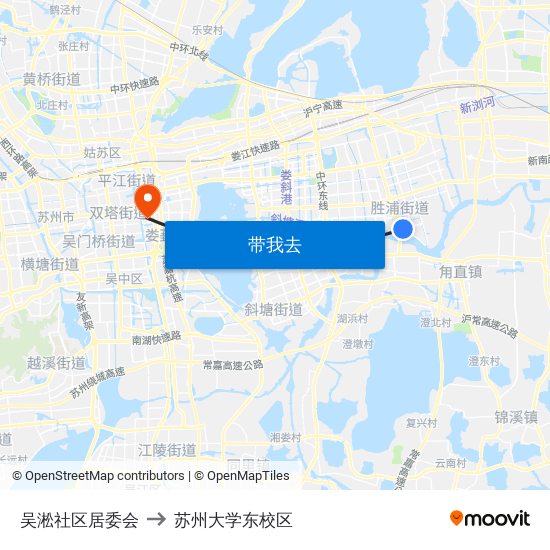 吴淞社区居委会 to 苏州大学东校区 map
