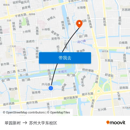 翠园新村 to 苏州大学东校区 map