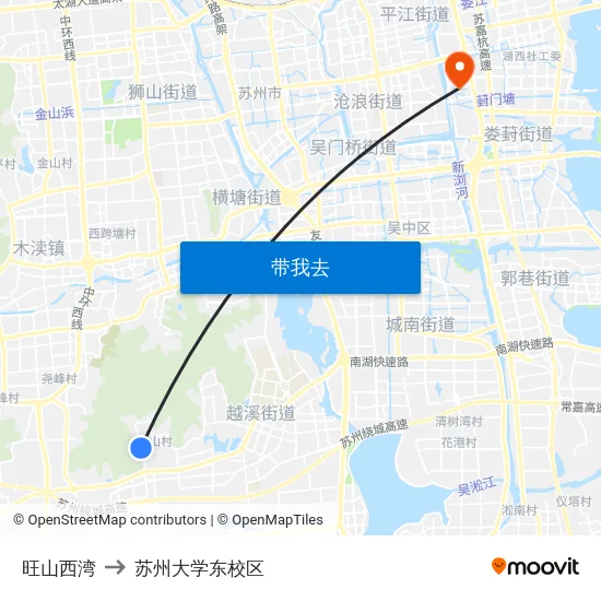 旺山西湾 to 苏州大学东校区 map