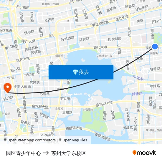 园区青少年中心 to 苏州大学东校区 map