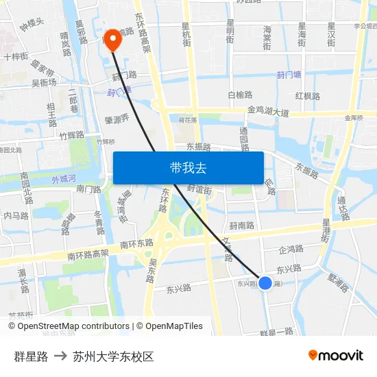 群星路 to 苏州大学东校区 map