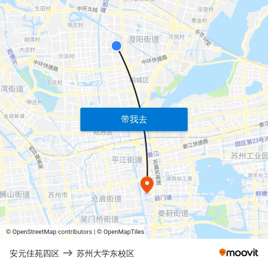 安元佳苑四区 to 苏州大学东校区 map