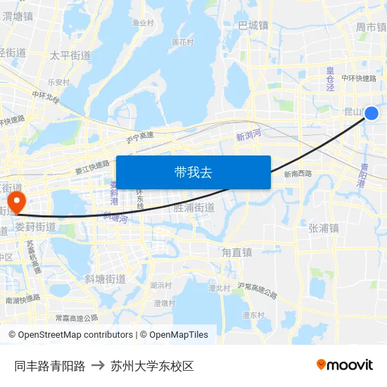 同丰路青阳路 to 苏州大学东校区 map