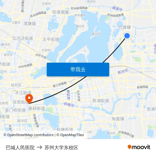 巴城人民医院 to 苏州大学东校区 map