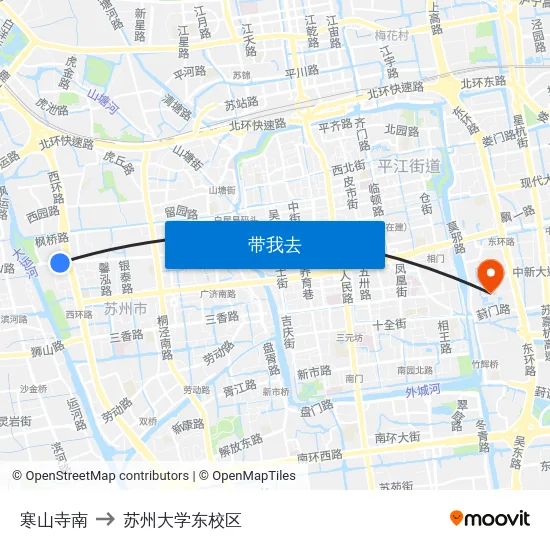 寒山寺南 to 苏州大学东校区 map