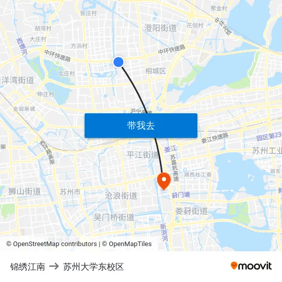 锦绣江南 to 苏州大学东校区 map