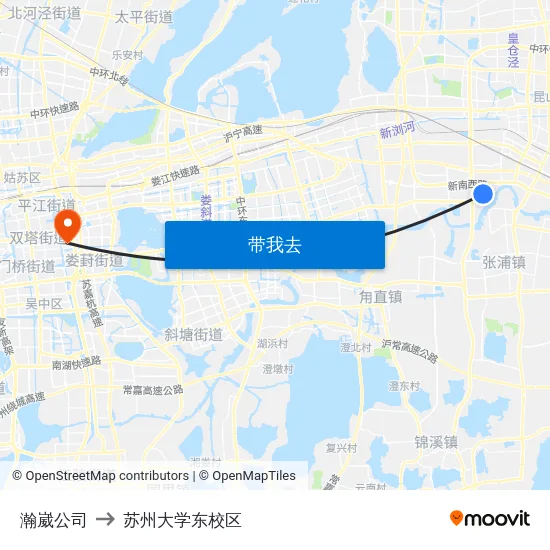 瀚崴公司 to 苏州大学东校区 map