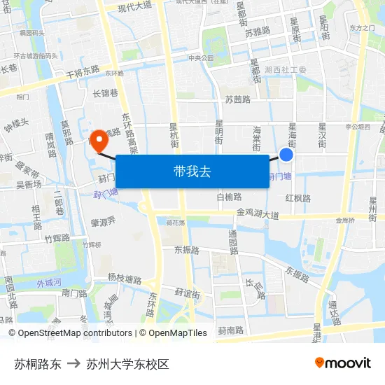 苏桐路东 to 苏州大学东校区 map