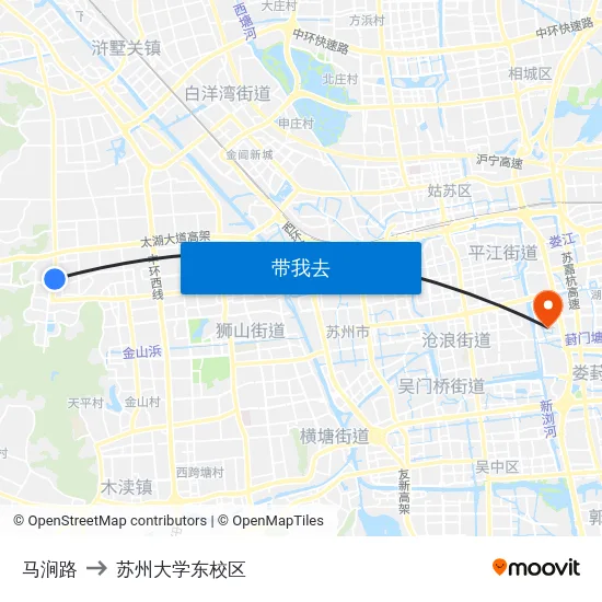 马涧路 to 苏州大学东校区 map