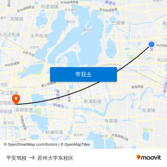 平安驾校 to 苏州大学东校区 map