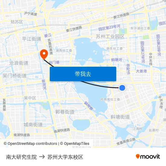 南大研究生院 to 苏州大学东校区 map