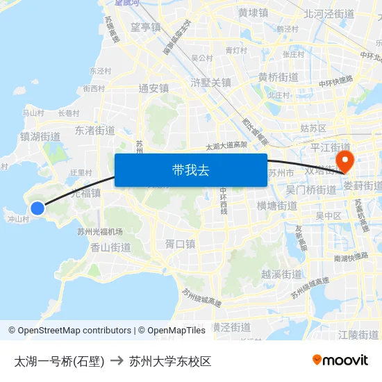 太湖一号桥(石壁) to 苏州大学东校区 map