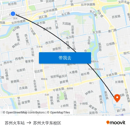 苏州火车站 to 苏州大学东校区 map