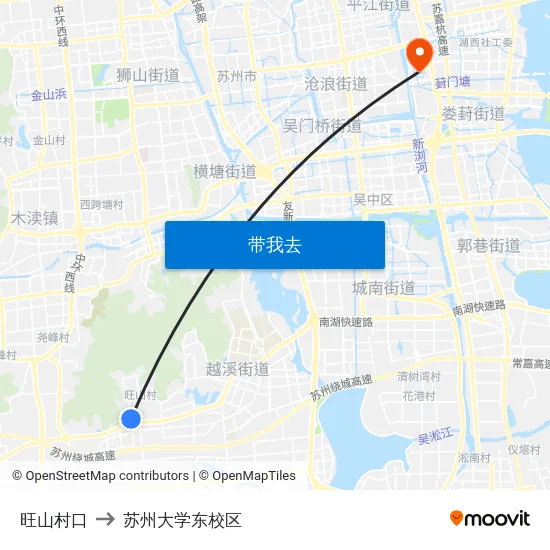 旺山村口 to 苏州大学东校区 map