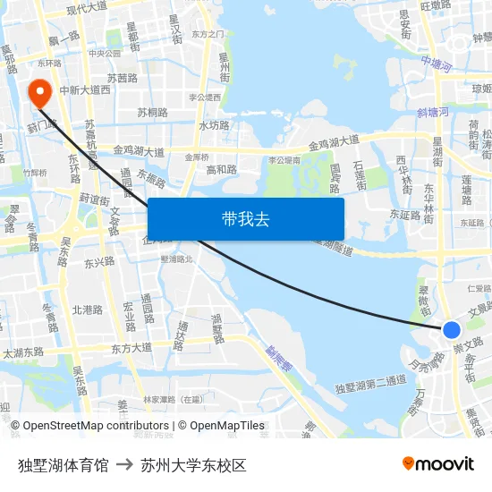 独墅湖体育馆 to 苏州大学东校区 map