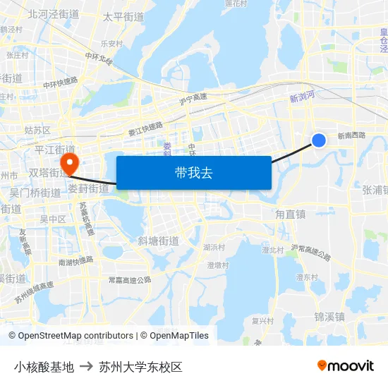 小核酸基地 to 苏州大学东校区 map
