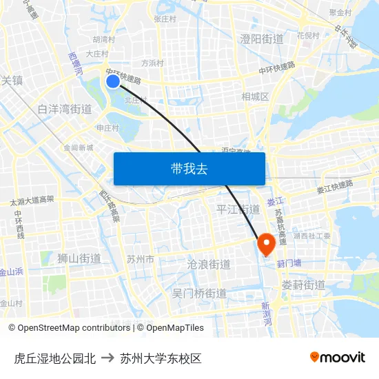 虎丘湿地公园北 to 苏州大学东校区 map