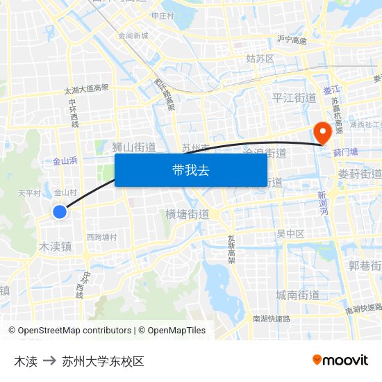 木渎 to 苏州大学东校区 map