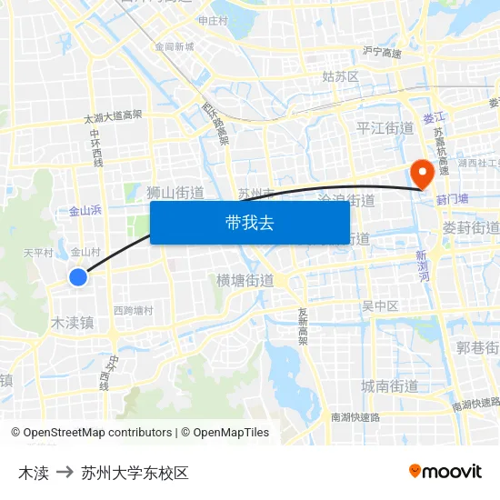 木渎 to 苏州大学东校区 map